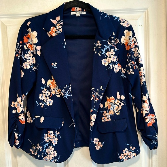Crescent & Willough Jackets & Blazers - Navy Blue and Pink Floral Blazer